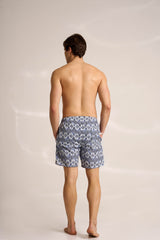 Ανδρικό μαγιό | σε μπλέ τόνους με επαναλαμβανόμενο ρετρό σχεδιασμό