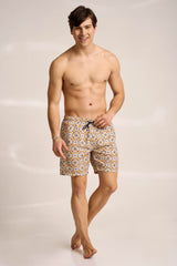 Ανδρικό μαγιό | σε γήινους τόνους με επαναλαμβανόμενο ρετρό σχεδιασμό