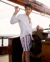 Ανδρικό μαγιό | σε καφέ / σομόν βάση με κάθετο ριγέ σχεδιασμό σε λευκή και μπλέ απόχρωση