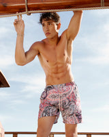 Ανδρικό μαγιό | σε μπλέ βάση με λεπτομέρειες σε ρόζ κόκκινους τόνους και λαχούρι σχεδιασμό