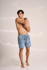 Ανδρικό μαγιό | σε μπλέ τόνους με επαναλαμβανόμενο ρετρό σχέδιο