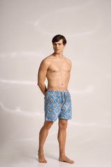 Ανδρικό μαγιό | σε μπλέ τόνους με επαναλαμβανόμενο ρετρό σχέδιο