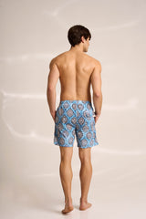 Ανδρικό μαγιό | σε μπλέ τόνους με επαναλαμβανόμενο ρετρό σχέδιο