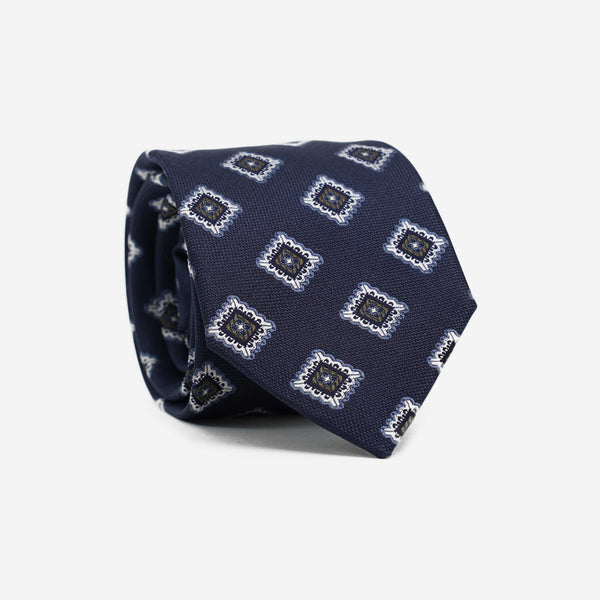 Μεταξωτή γραβάτα 7,5εκ ρετρό σχέδιο σετ με μαντηλάκι