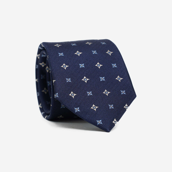 Μεταξωτή γραβάτα 7,5εκ γεωμετρικό σχέδιο σετ με μαντηλάκι