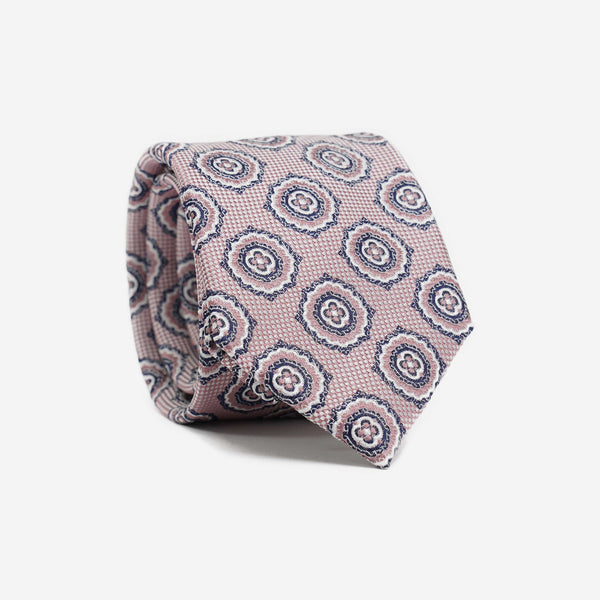 Μεταξωτή γραβάτα 7,5εκ σε ροζ βάση σετ με μαντηλάκι