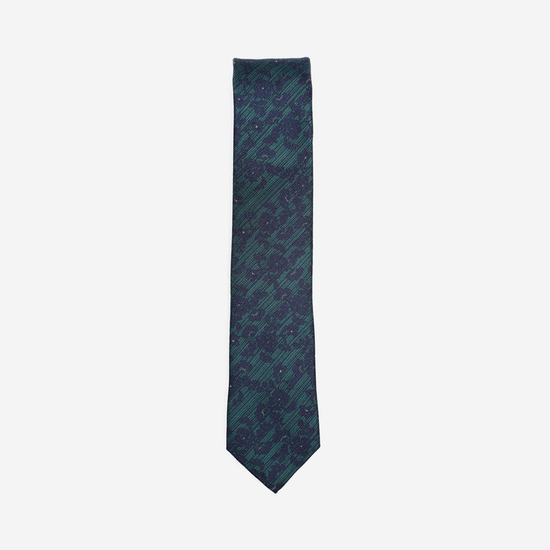 Γραβάτα μεταξωτή στενή σε μπλέ βάση με σχέδιο τύπου φλοράλ