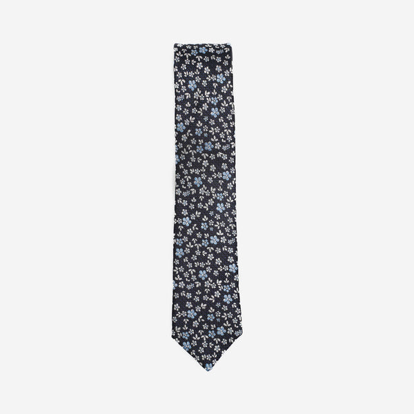Γραβάτα μεταξωτή στενή σε μπλε τόνους με μικρό φλοράλ σχέδιο