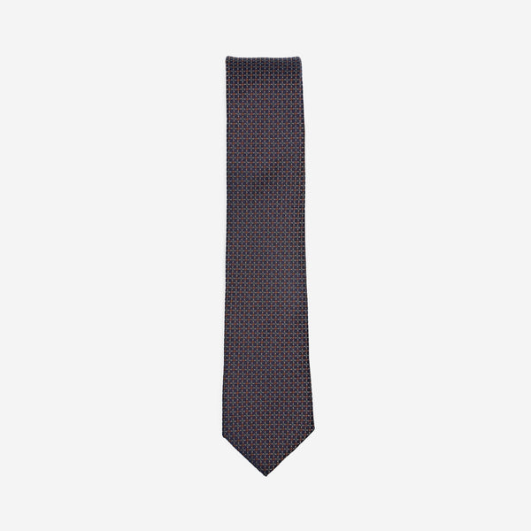 Γραβάτα μεταξωτή στενή σε μπλε βάση με μικρό σχέδιο σε χάλκινη απόχρωση