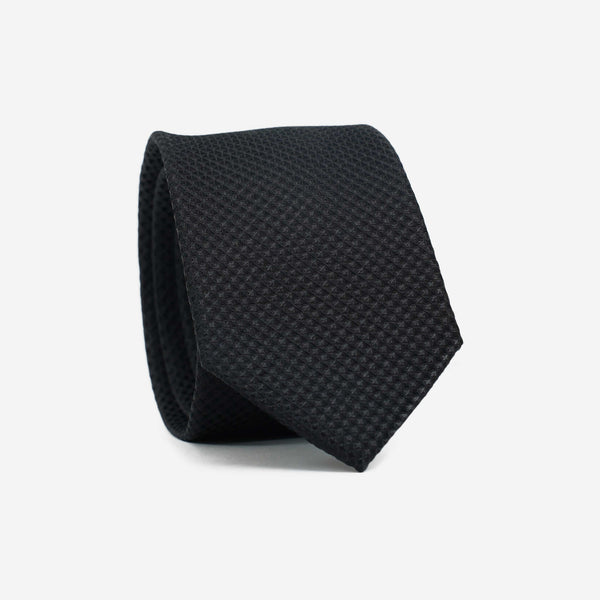 Γραβάτα μεταξωτή στενή σε μαύρη απόχρωση με μικρό σχέδιο τόνο στο τόνο
