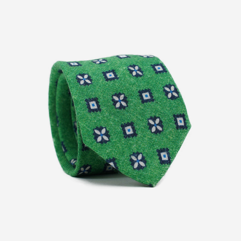 Μάλλινη γραβάτα 7,5εκ με ρετρό σχέδιο σε πράσινη απόχρωση