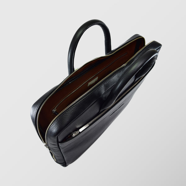 Ανδρική δερμάτινη τσάντα χαρτοφύλακας | "Ermis" σε μαύρη απόχρωση