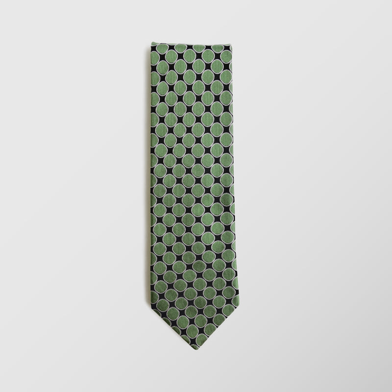 Φαρδιά γραβάτα | 100% μετάξι σε πράσινους τόνους με γεωμετρικό σχεδιασμό