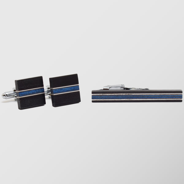 Σετ κλιπ γραβάτας / μανικετόκουμπα | ξύλινο, σε σκούρα μπλε και σιέλ απόχρωση