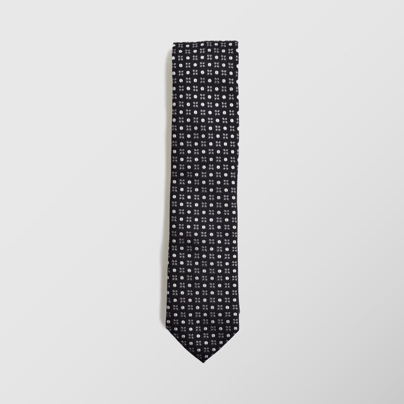 Στενή γραβάτα | σε μαύρη βάση με μικρό σχέδιο σετ με μαντηλάκι