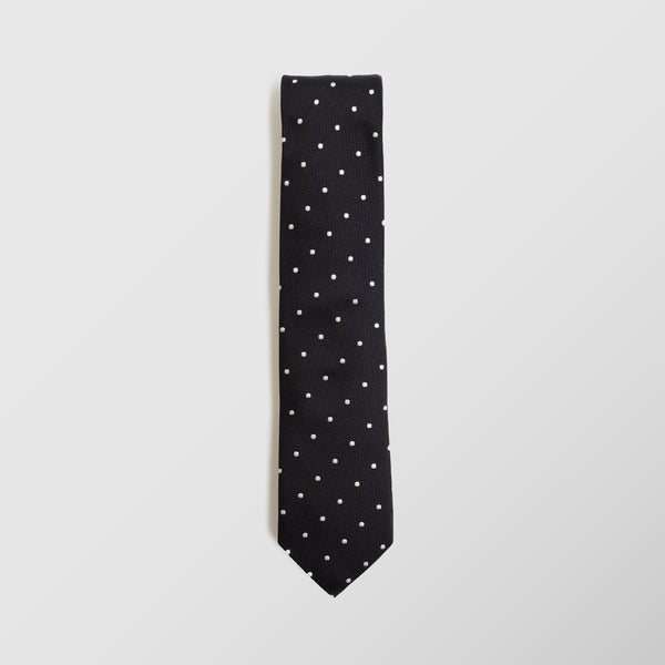 Στενή γραβάτα | σε μαύρη βάση με ανάγλυφη υφή και λευκό πουα σχεδιασμό