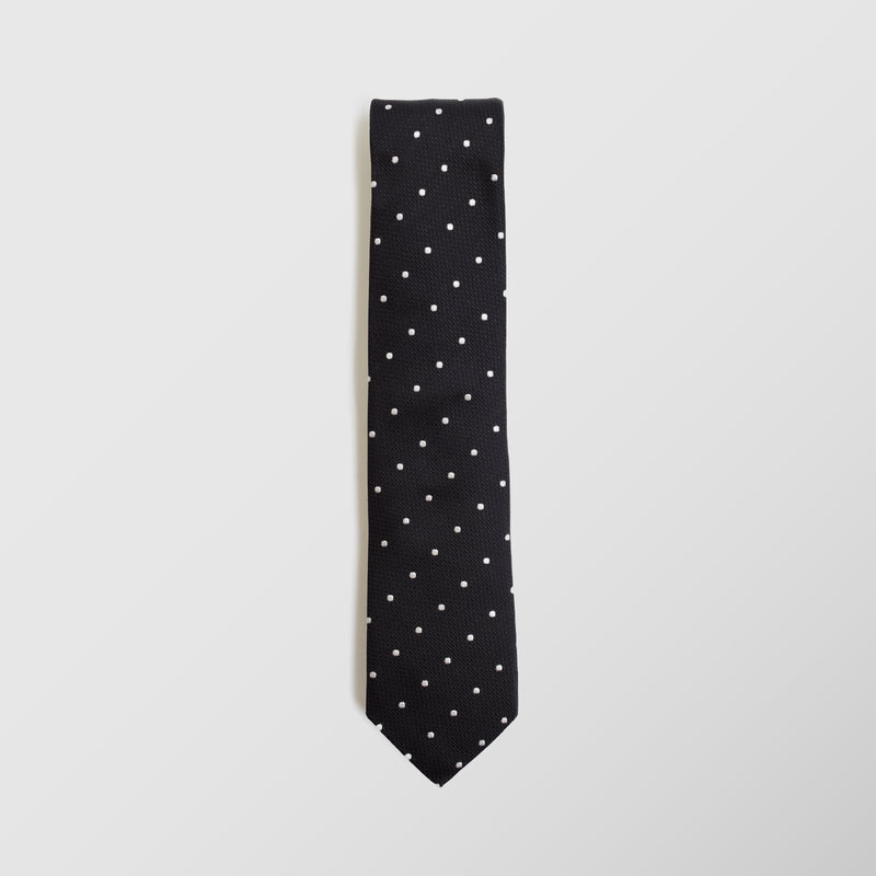 Στενή γραβάτα | σε μαύρη βάση με ανάγλυφη υφή και λευκό πουα σχεδιασμό