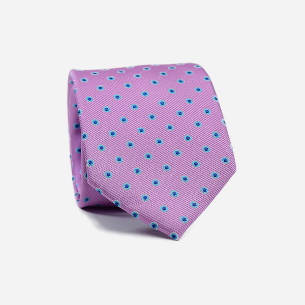 Φαρδιά γραβάτα | μεταξωτή σε ροζ βάση με μικρό σχέδιο τύπου πουά