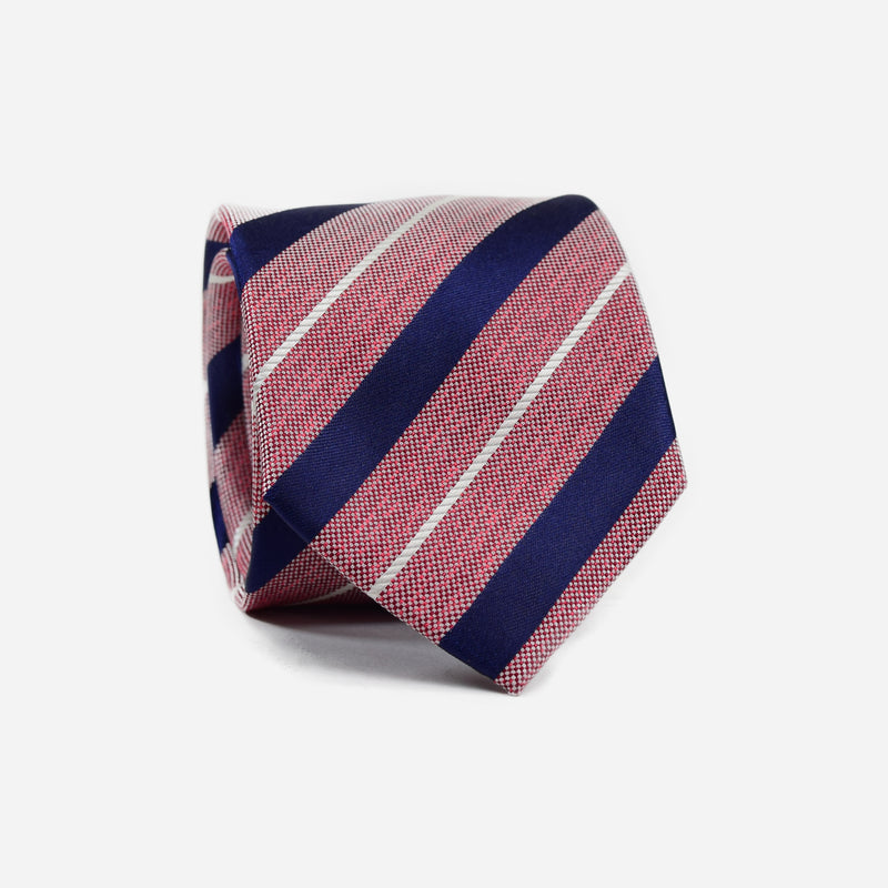 Φαρδιά γραβάτα | μεταξωτή σε ρόζ/κόκκινη βάση με διαγώνιο ριγέ σχέδιο