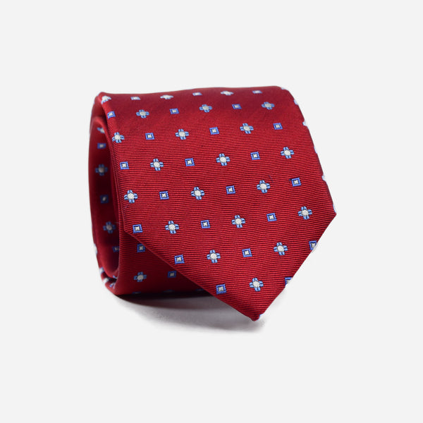 Φαρδιά γραβάτα | μεταξωτή σε κόκκινη βάση με μικρό γεωμετρικό σχέδιο