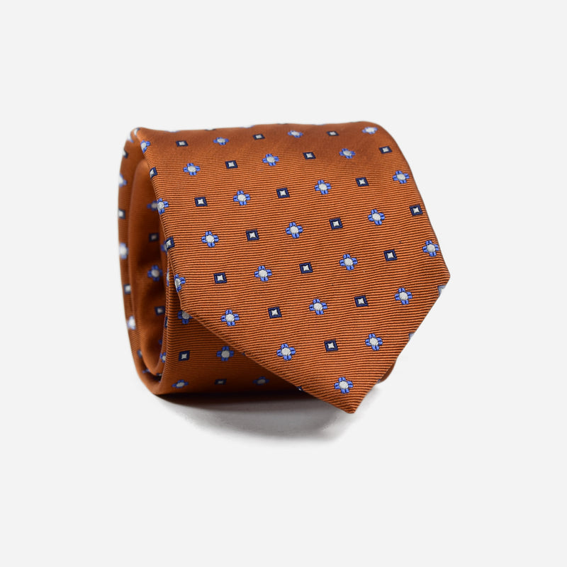 Φαρδιά γραβάτα | μεταξωτή σε χάλκινη  βάση με μικρό γεωμετρικό σχέδιο