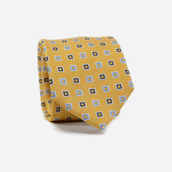 Φαρδιά γραβάτα | μεταξωτή σε κίτρινη βάση με μικρό γεωμετρικό σχέδιο