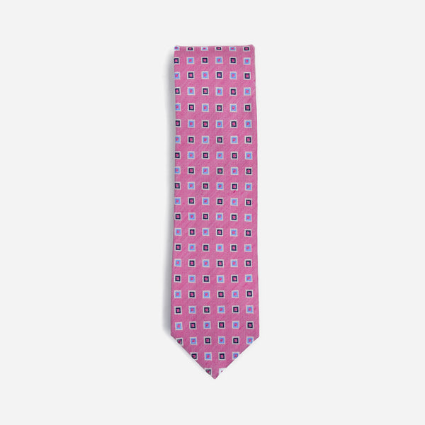 Φαρδιά γραβάτα | μεταξωτή σε ρόζ / φούξια βάση με μικρό γεωμετρικό σχέδιο
