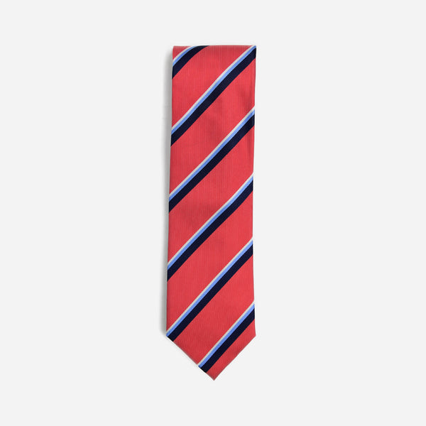 Φαρδιά γραβάτα | μεταξωτή σε κοραλί / κόκκινη βάση με διαγώνιο ριγέ σχέδιο