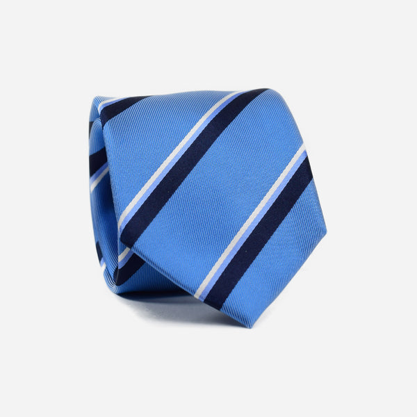 Φαρδιά γραβάτα | μεταξωτή σε μπλέ τόνους με διαγώνιο ριγέ σχέδιο