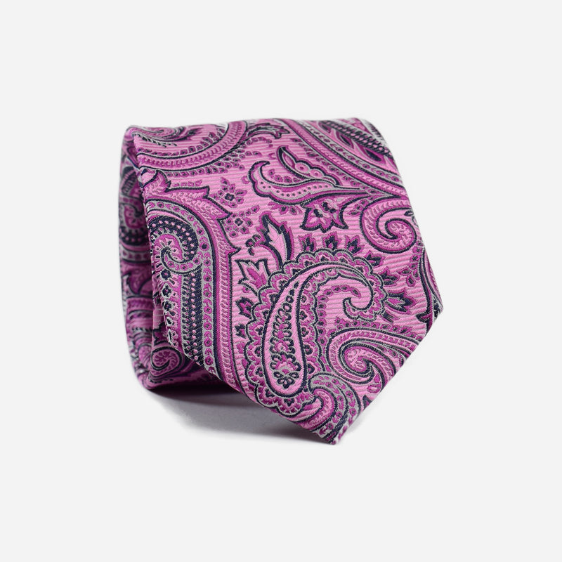 Φαρδιά γραβάτα | μεταξωτή σε ροζ / μοβ τόνους με σχέδιο λαχούρι
