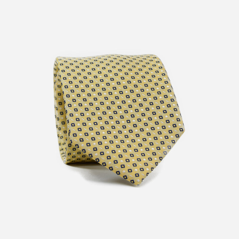 Φαρδιά γραβάτα | μεταξωτή σε κίτρινη βάση με μικρό σχέδιο