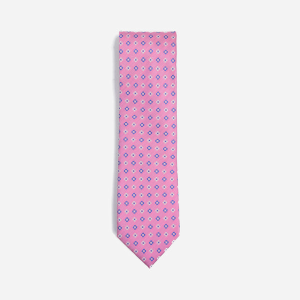 Φαρδιά γραβάτα | μεταξωτή σε ροζ βάση με μικρό σχέδιο