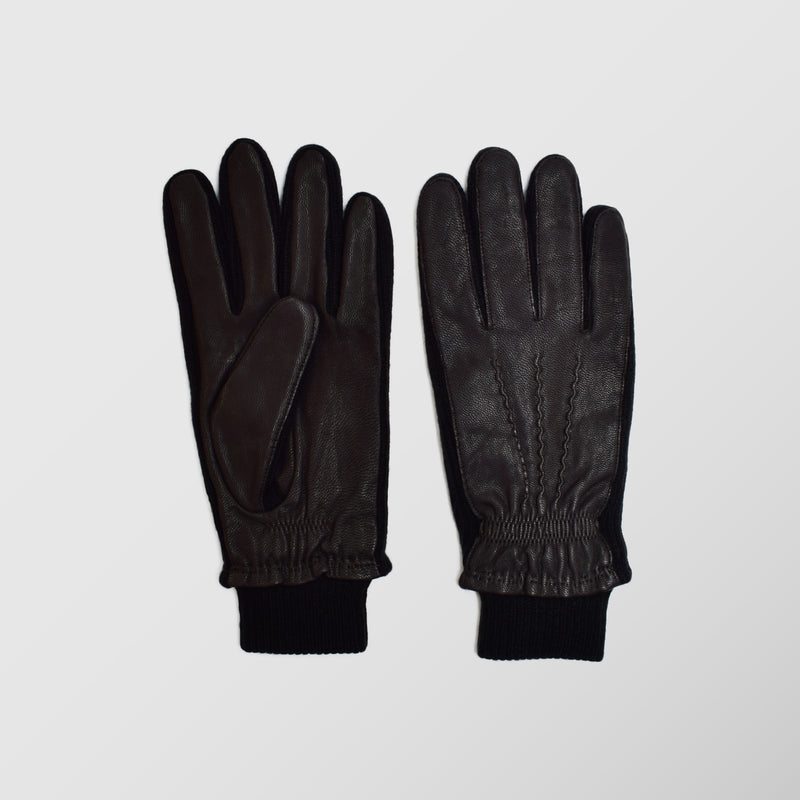 Ανδρικά Γάντια | δερμάτινα σε μαύρη απόχρωση με υφασμάτινη λεπτομέρεια