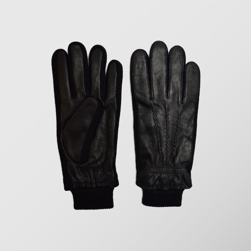 Ανδρικά Γάντια | δερμάτινα σε σκούρα καφέ απόχρωση με υφασμάτινη λεπτομέρεια