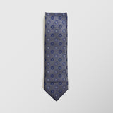 Φαρδιά γραβάτα |  σε γκρι βάση με μπλε ρετρό σχεδιασμό, σετ με μαντηλάκι