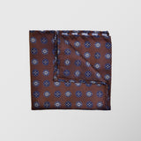 Φαρδιά γραβάτα |  σε καφέ / χάλκινη βάση με μπλε ρετρό σχεδιασμό, σετ με μαντηλάκι