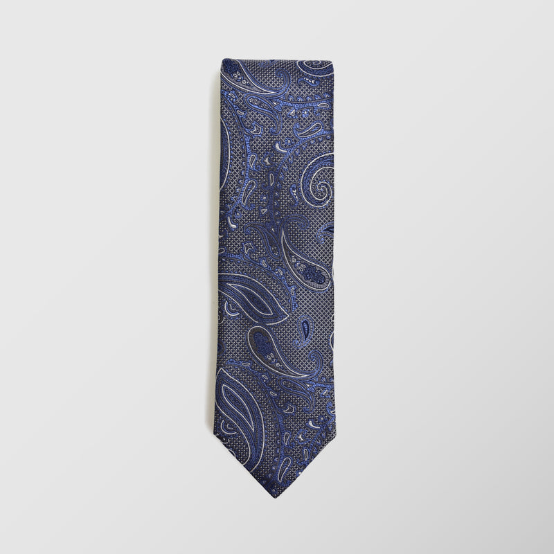 Φαρδιά γραβάτα | σε γκρι βάση με λαχούρι σχεδιασμό, σετ με μαντηλάκι