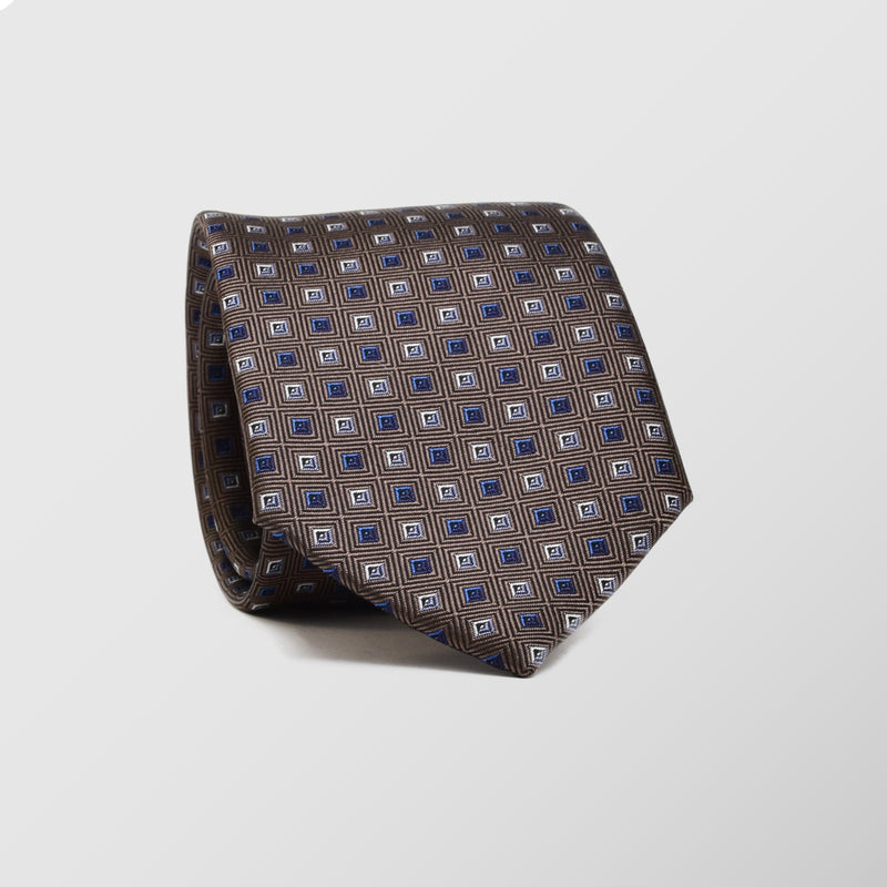 Φαρδιά γραβάτα | 100% μετάξι σε γήινους τόνους με μικρό γεωμετρικό σχεδιασμό