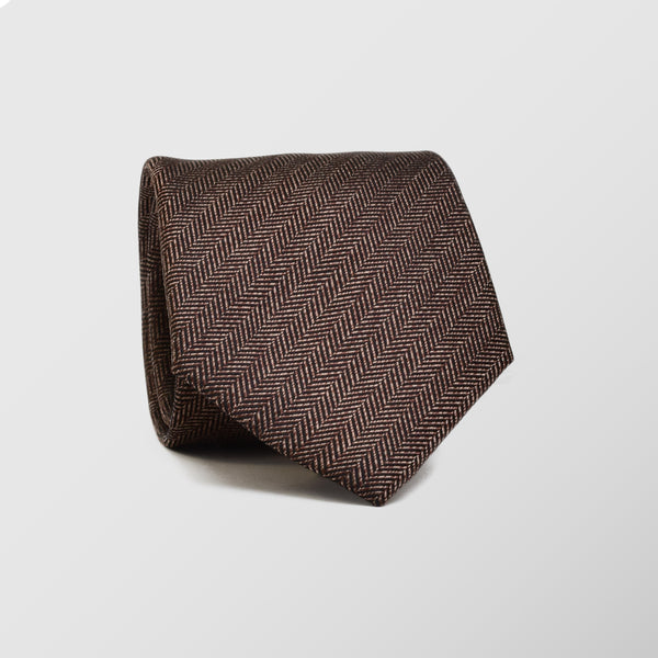 Φαρδιά γραβάτα | 100% μετάξι σε μπεζ / καφέ αποχρώσεις με σχέδιο ψαροκόκαλο