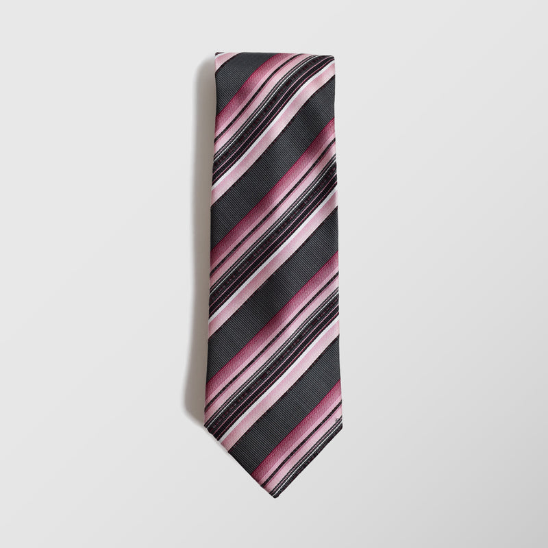 Γραβάτα | μεταξωτή σε γκρι / ρόζ απόχρωση με ριγέ σχεδιασμό