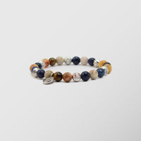 Χειροποίητο βραχιόλι με χάντρες | σε γήινες αποχρώσεις με μεταλλικά στοιχεία και πέτρα μάτι του τίγρη