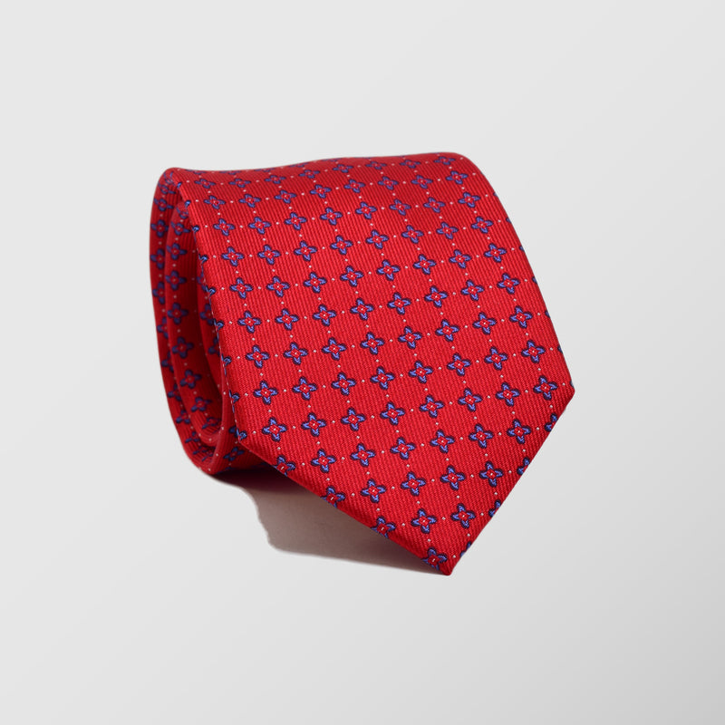 Γραβάτα | μεταξωτή κόκκινη με μπλέ ρετρό μικροσχέδιο