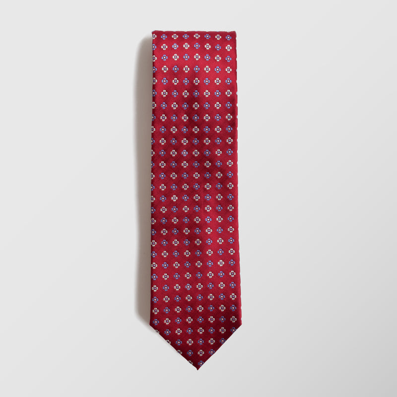 Γραβάτα | μεταξωτή κόκκινη με μπλέ / λευκό μικροσχέδιο