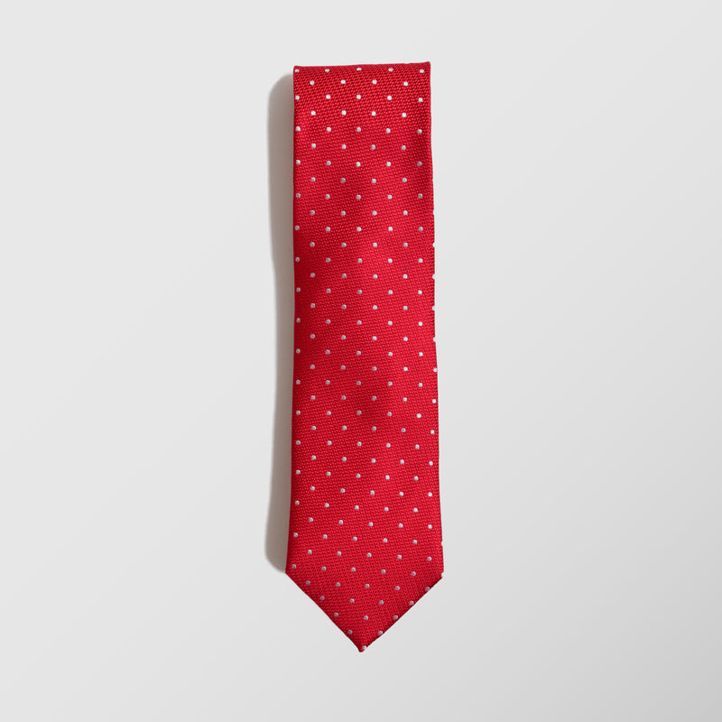 Γραβάτα | μεταξωτή κόκκινη με λευκό πουα σχεδιασμό