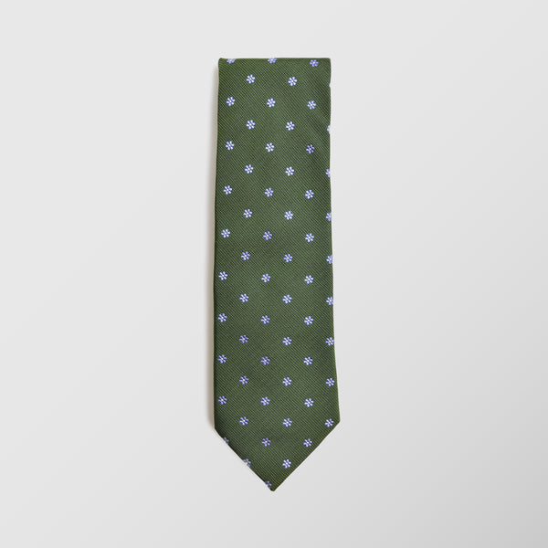 Φαρδιά γραβάτα | 100% μετάξι σε πράσινη βάση με μικρό σχεδιασμό φλοράλ