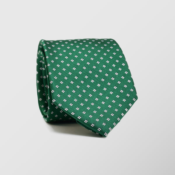 Φαρδιά γραβάτα | 100% μετάξι σε πράσινη βάση με λευκό μικρό σχέδιο