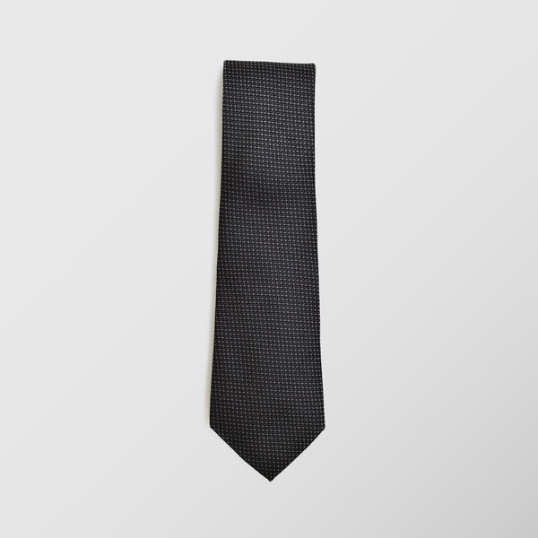 Φαρδιά γραβάτα | μεταξωτή σε μαύρη βάση με μικρό σχεδιασμό σε γκρί απόχρωση