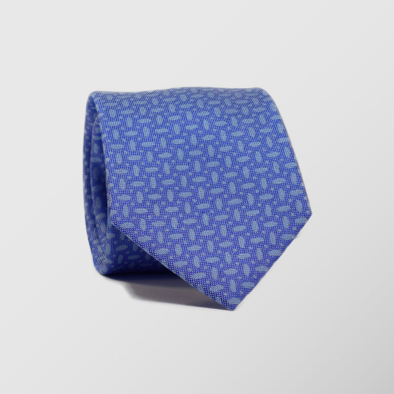Φαρδιά γραβάτα | μεταξωτή σε μπλε βάση με μικρό λευκό σχεδιασμό σετ με μαντηλάκι