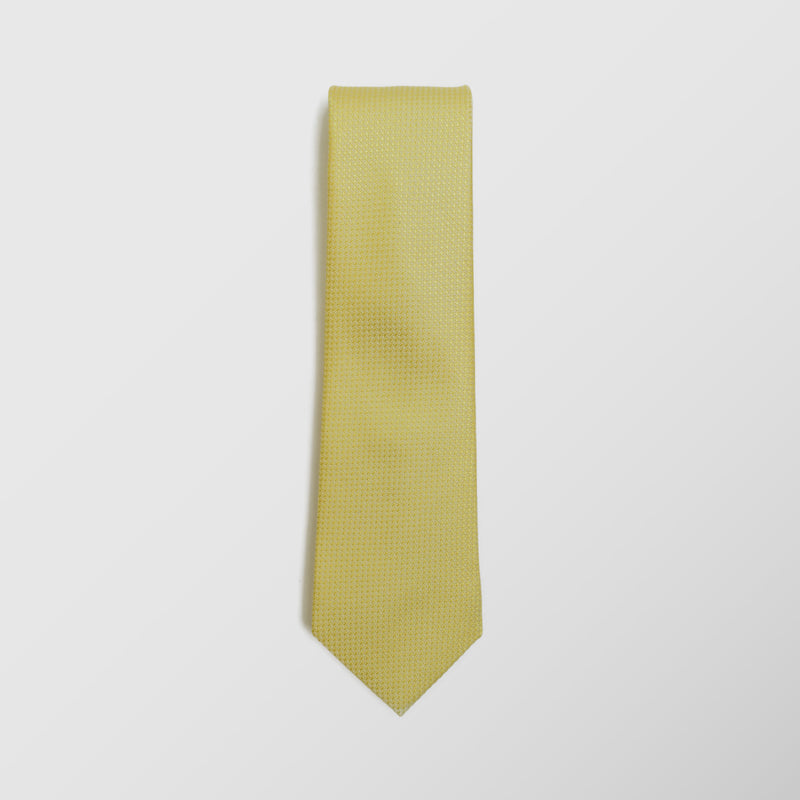 Φαρδιά γραβάτα | μεταξωτή σε κίτρινη απόχρωση με μικρό σχέδιο τόνο στο τόνο σετ με μαντηλάκι