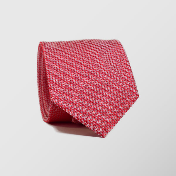Φαρδιά γραβάτα | μεταξωτή σε ρόζ κόκκινους τόνους με μικρό σχέδιο σετ με μαντηλάκι